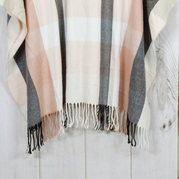 LC Lauren Condrad Multicolor Fringed Woven Plaid Cardigan Shawl Size OS - Picture 6 of 10